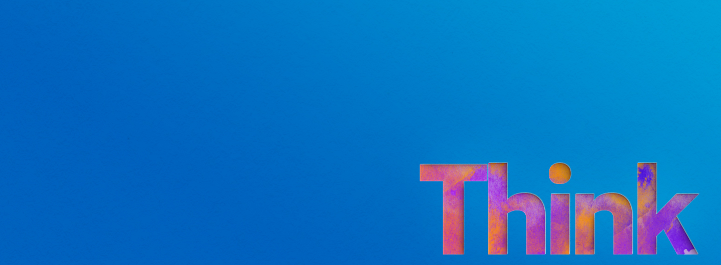 The word "think" in yellow on a blue background